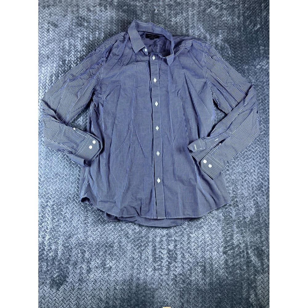 Banana Republic Non Iron Slim Fit Shirt Mens XL Blue Gingham Check Button Up